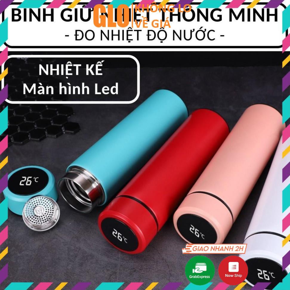 Bình nước giữ nhiệt inox 480ml hiển thị nhiệt độ - Lọ ly giữ nhiệt thông minh có đo hiển thị nhiệt độ