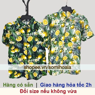Sơ mi đũi hoạ tiết trái chanh hawaii, chất đũi mát mẻ, thích hợp mặc nhóm, teambuilding