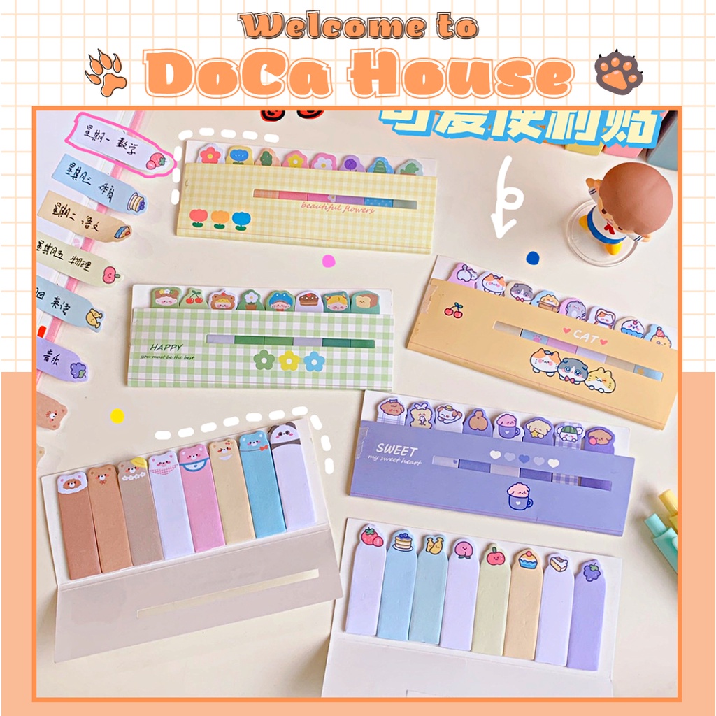 Set bookmark DOCA đánh dấu trang dạng dán, giấy note đánh dầu trang sách nhiều mẫu hình dễ thương