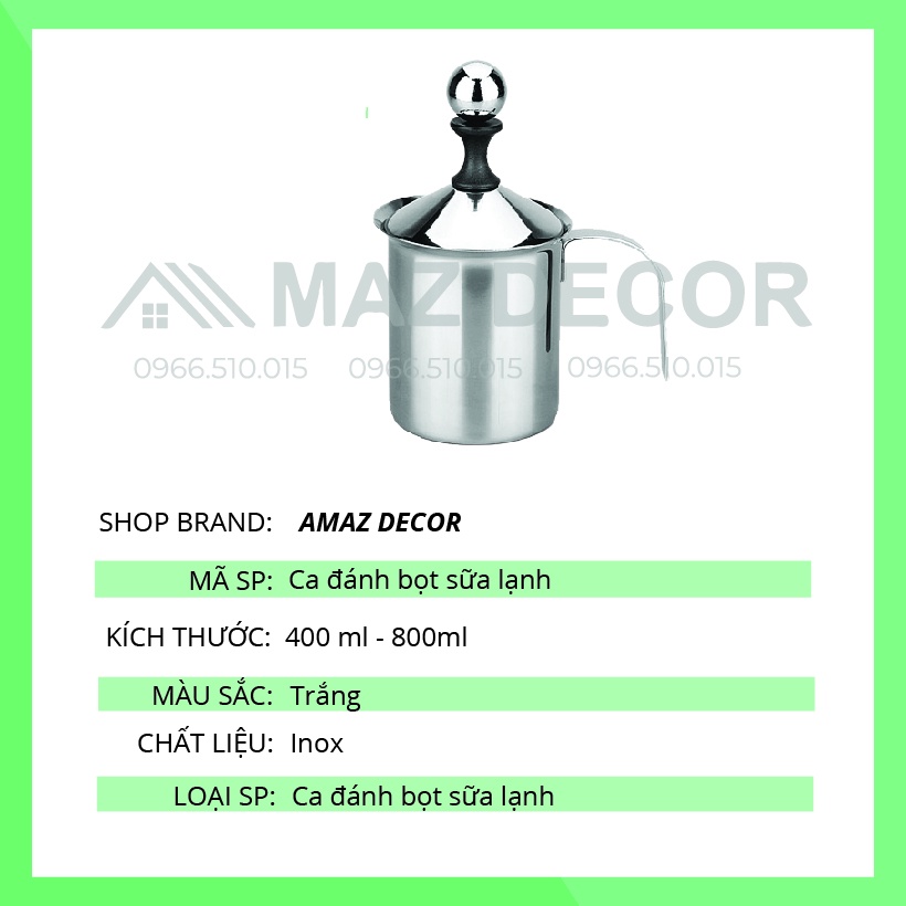 Giá Sỉ Ca đánh bọt sữa lạnh latte inox 2 lớp 400ml - 800ml bình sục sữa lạnh inox làm cà phê bọt