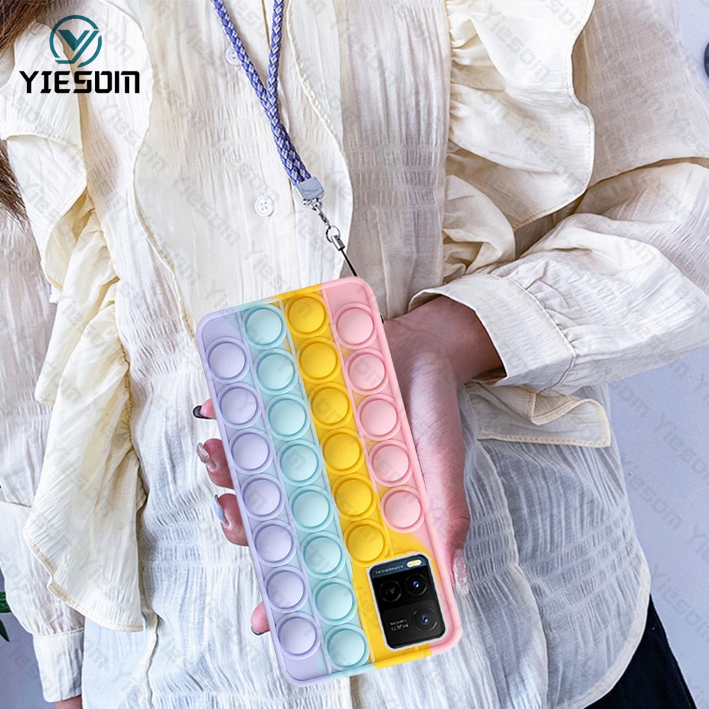 Ốp Điện Thoại Hình Cầu Vồng Kèm Dây Đeo Cho Vivo Y33S Y21S Y21 Y20 Y20S Y12S Y12 Y15S Y17 Y31 Y12i Y50 Y30 Y19 Y95 Y93 Y91C Y1S