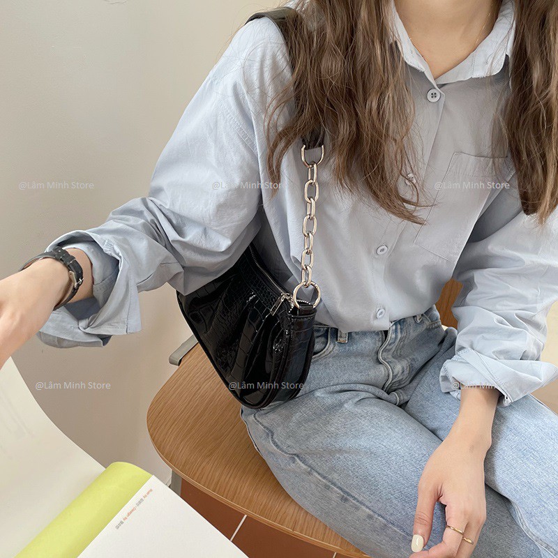 Túi Kẹp Nách Nữ Xách Tay Da Rắn Phối Xích HQ 501