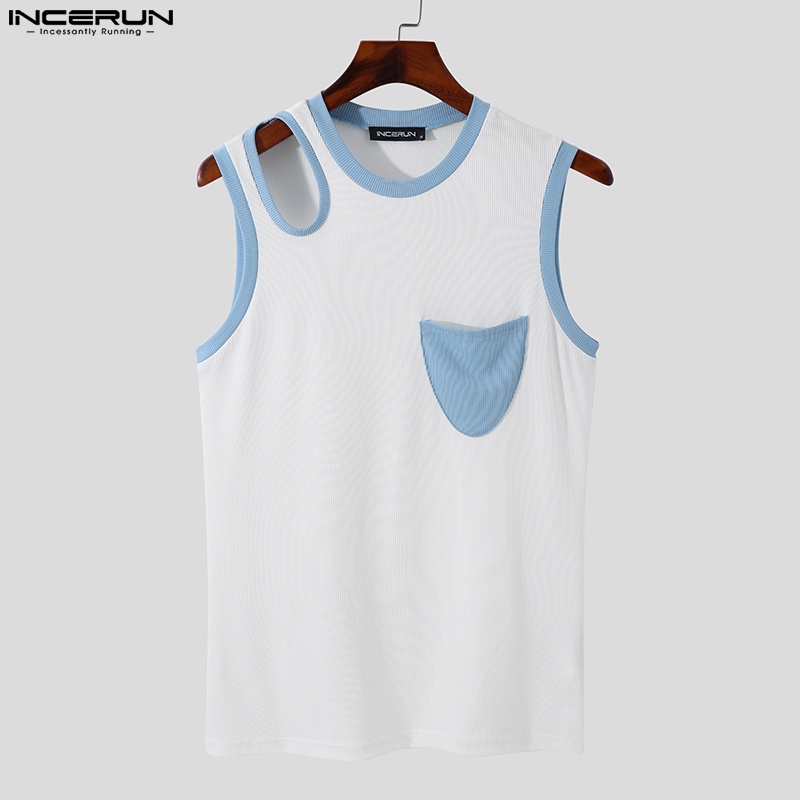 Áo thun ba lỗ INCERUN có túi màu sắc trẻ trung dành cho nam