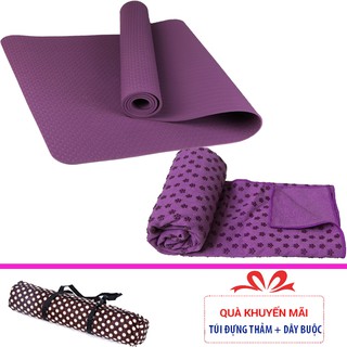 Combo thảm tập yoga TPE 8mm 1 lớp + Khăn trải thảm yoga (Tặng túi đựng và dây buộc thảm)