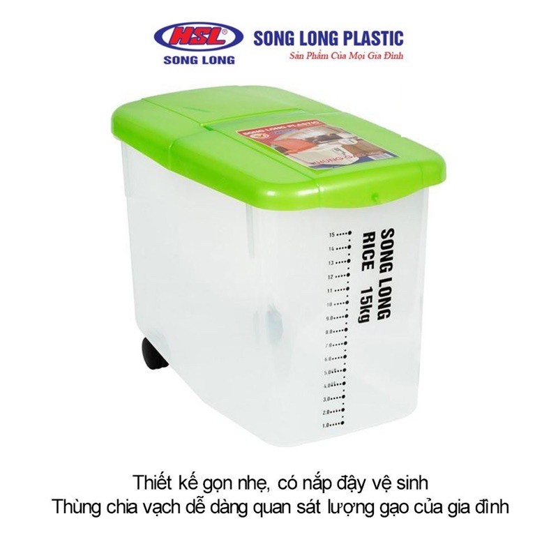 Thùng nhựa đựng gạo 10kg, 15kg SONG LONG