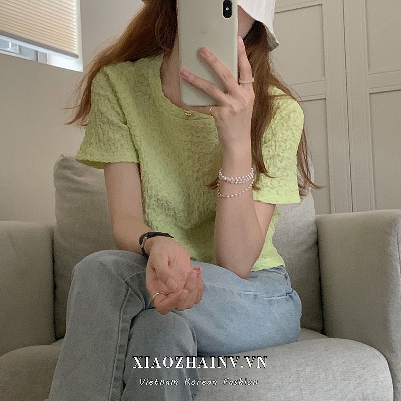 Áo thun Xiaozhainv tay ngắn màu trơn phong cách thời trang Hàn Quốc cho nữ