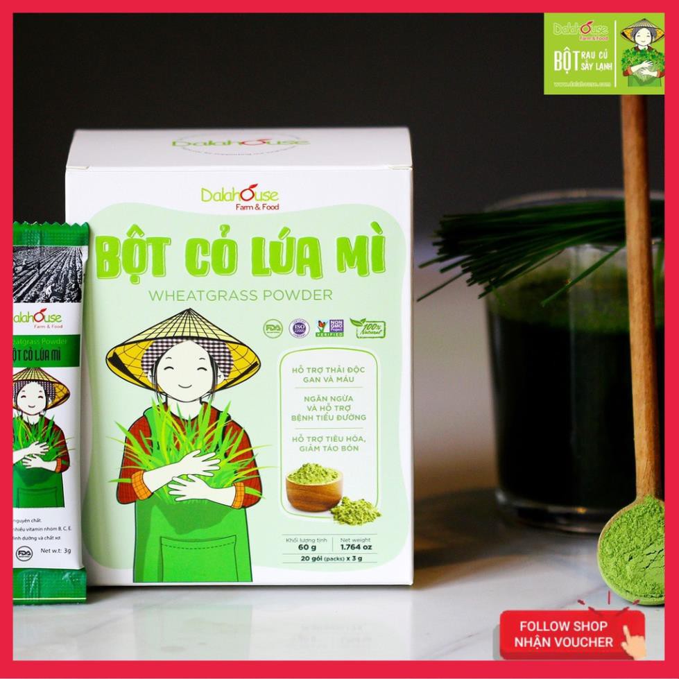 [SẢN PHẨM XANH] Bột Cỏ Lúa Mì Nguyên Chất Sấy Lạnh Dalahouse Giúp Thải Độc Gan - Hỗ Trợ Tiêu Hóa, Tiểu Đường.