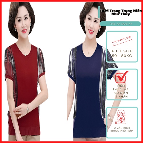 Áo Thun Nữ Hàng Quảng Châu Kiểu Đơn Giản Cho Người Lớn Tuổi Có Size Cho Người Mập Thời Trang Trung Niên Như Thủy AB059