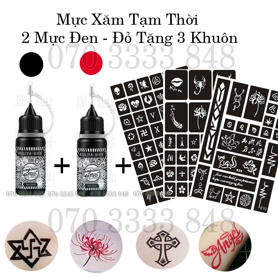 2 Lọ Mực Xăm Tạm Thời Tặng 3 Khuôn + Sticker