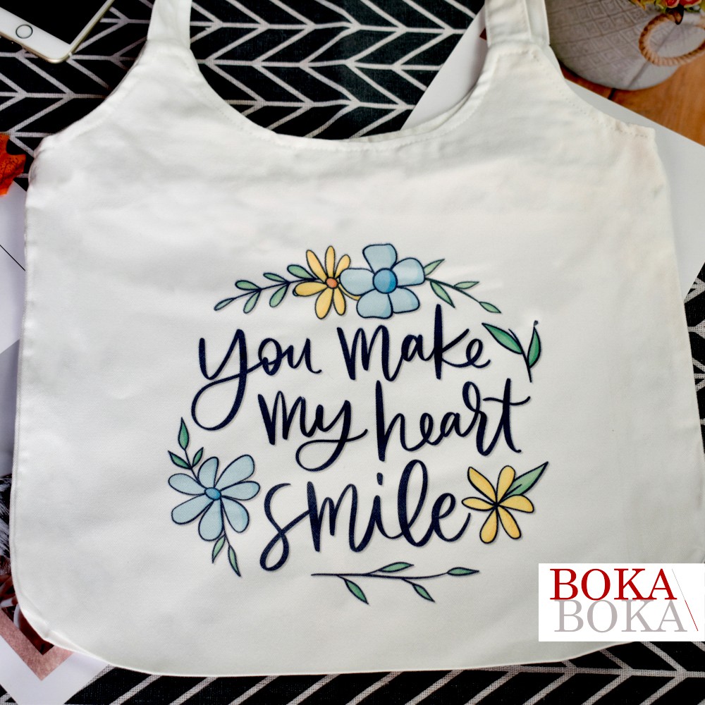 Túi tote xách vai vải canvas giá rẻ You Make My Heart Smile phong cách ulzzang hàn quốc