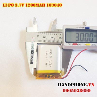 Pin Li-Po 3.7V 103040 1200mAh (Lithium Polyme)  cho loa Bluetooth, Định vị GPS, Camera hành trình loại 2 dây,3 dây