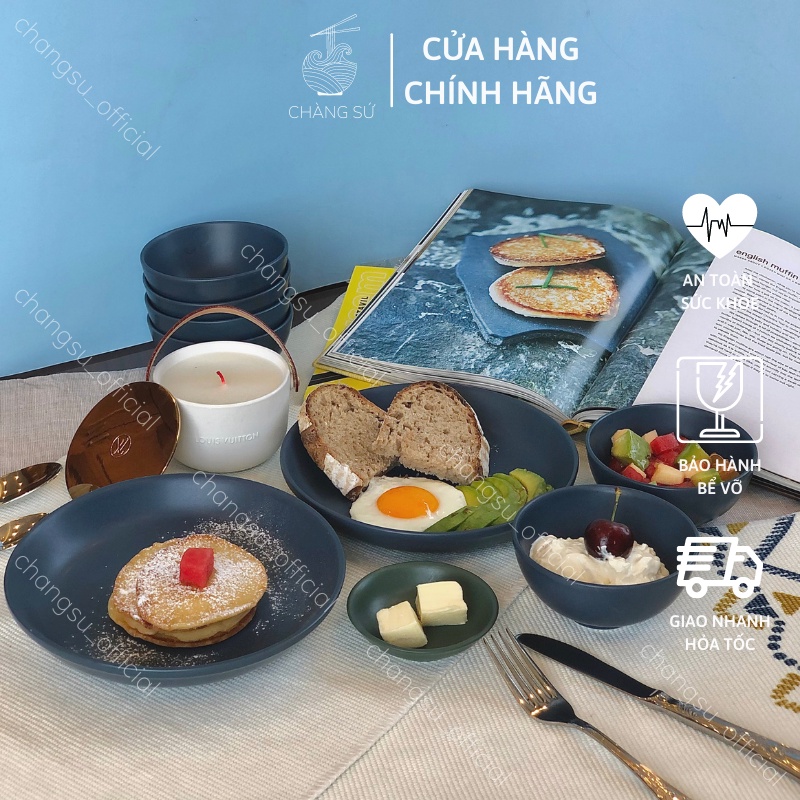 Đĩa sứ tròn decor cao cấp xanh navy Dílo 19 20 26cm - Dĩa tròn Bắc Âu màu sắc siêu sang - Vỡ 1 đổi 1
