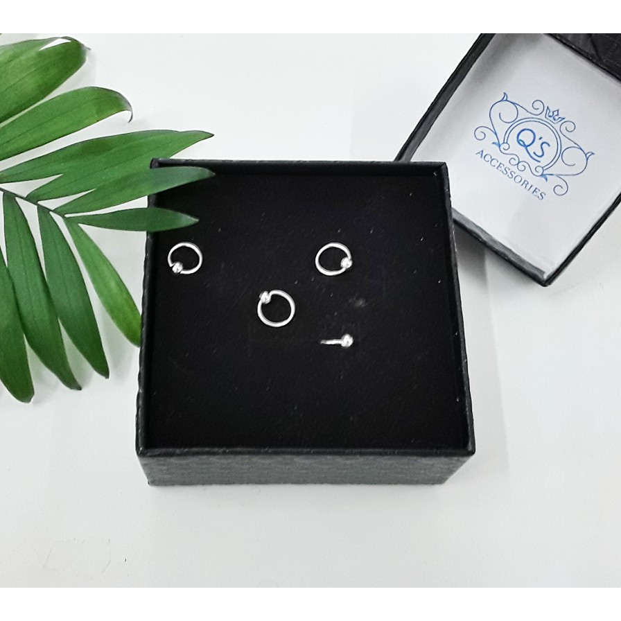 Khuyên tai bạc bi tròn vòng khoen vành đeo mũi môi bông tai nam kẹp vành S925 MINIMAL Silver Earrings QA SILVER