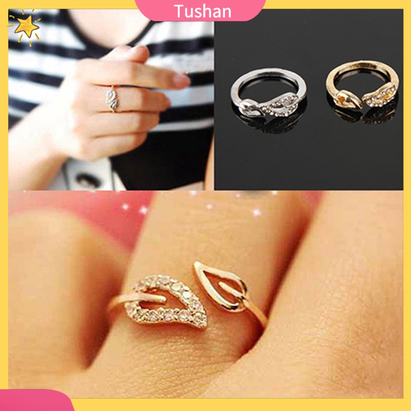 Nhẫn Hở Hình Chiếc Lá Đính Đá Thời Trang Cho Nữ