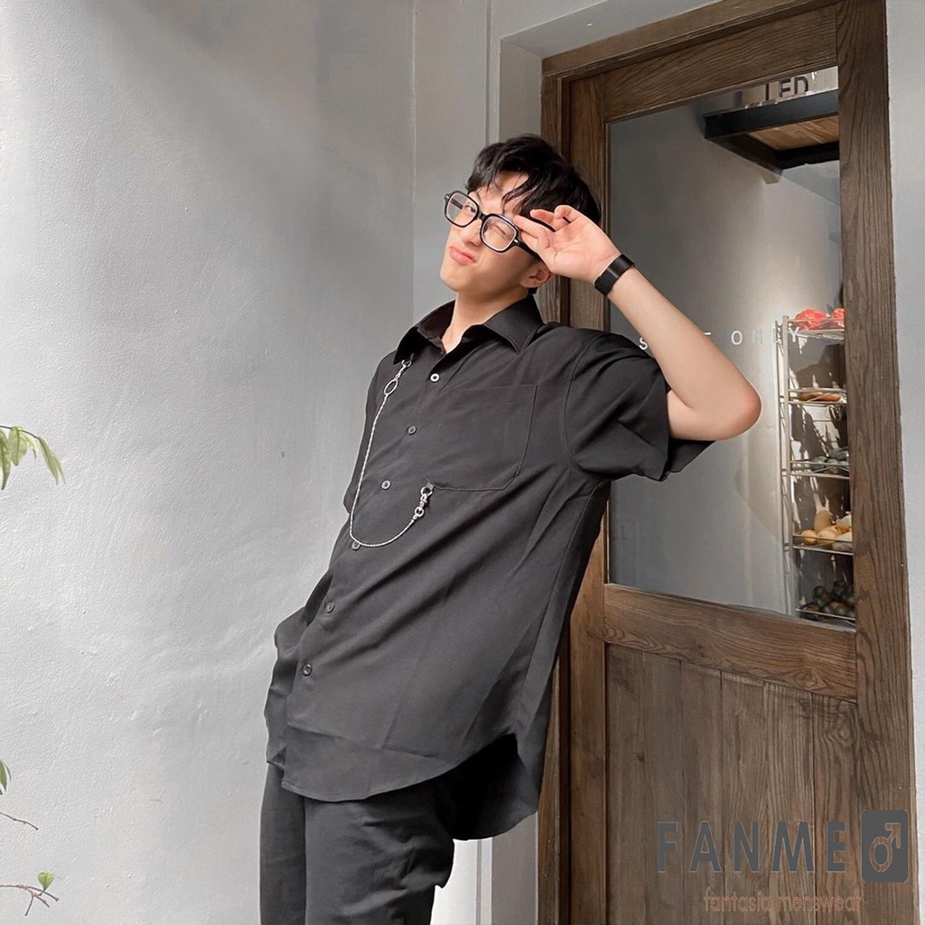 Áo Sơmi Nam Tay Ngắn Nắp Túi Kèm Phụ Kiện Xích Dây Thời Trang Nam | BigBuy360 - bigbuy360.vn