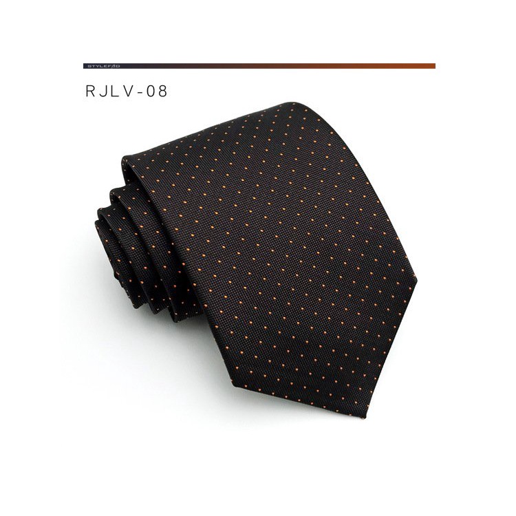 Cà vạt nam 8cm họa tiết sọc/ chấm bi màu nâu thích hợp cho tiệc cưới