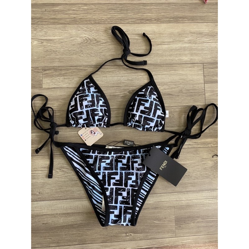[BKN1004] &lt;BRAND&gt; SET BIKINI TRIANGLE FD ĐEN PHA XANH