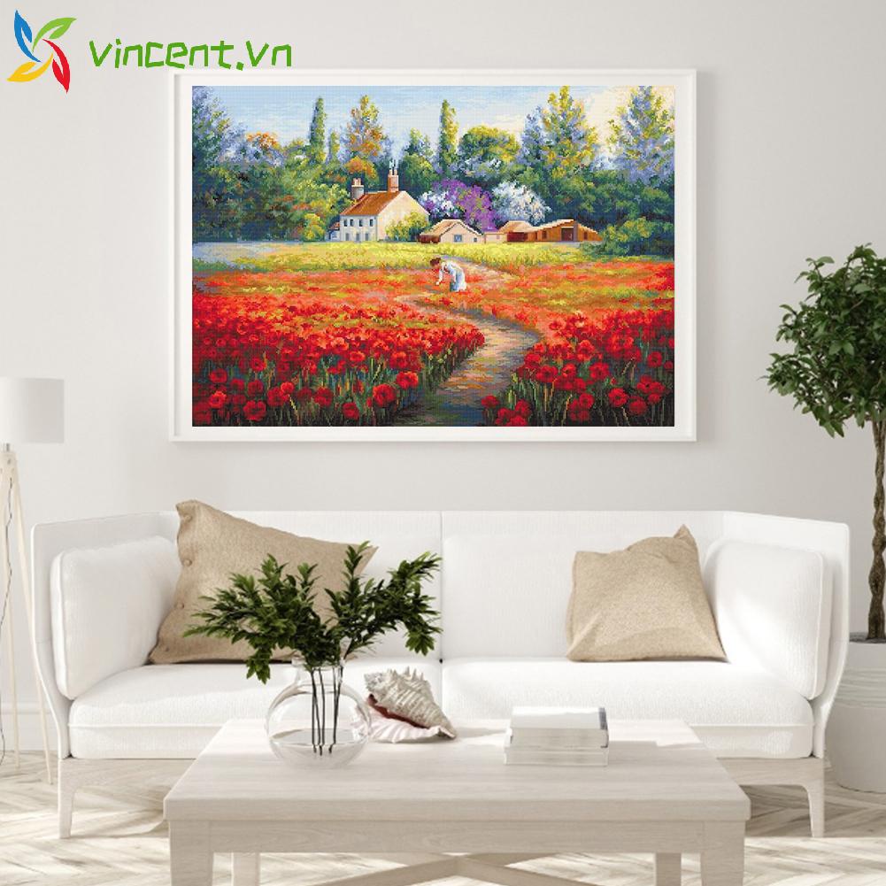 Set tranh thêu chữ thập hình hoa tulip đẹp mắt 11CT DIY