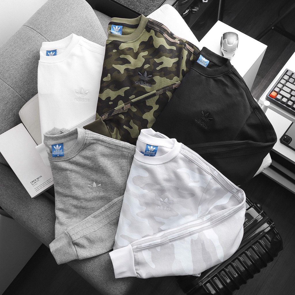 Áo Thun Nam Nữ Sweater Nỉ Thu Đông Adidas 3 Sọc tay dài UNISEX LOGO 5 MÀU