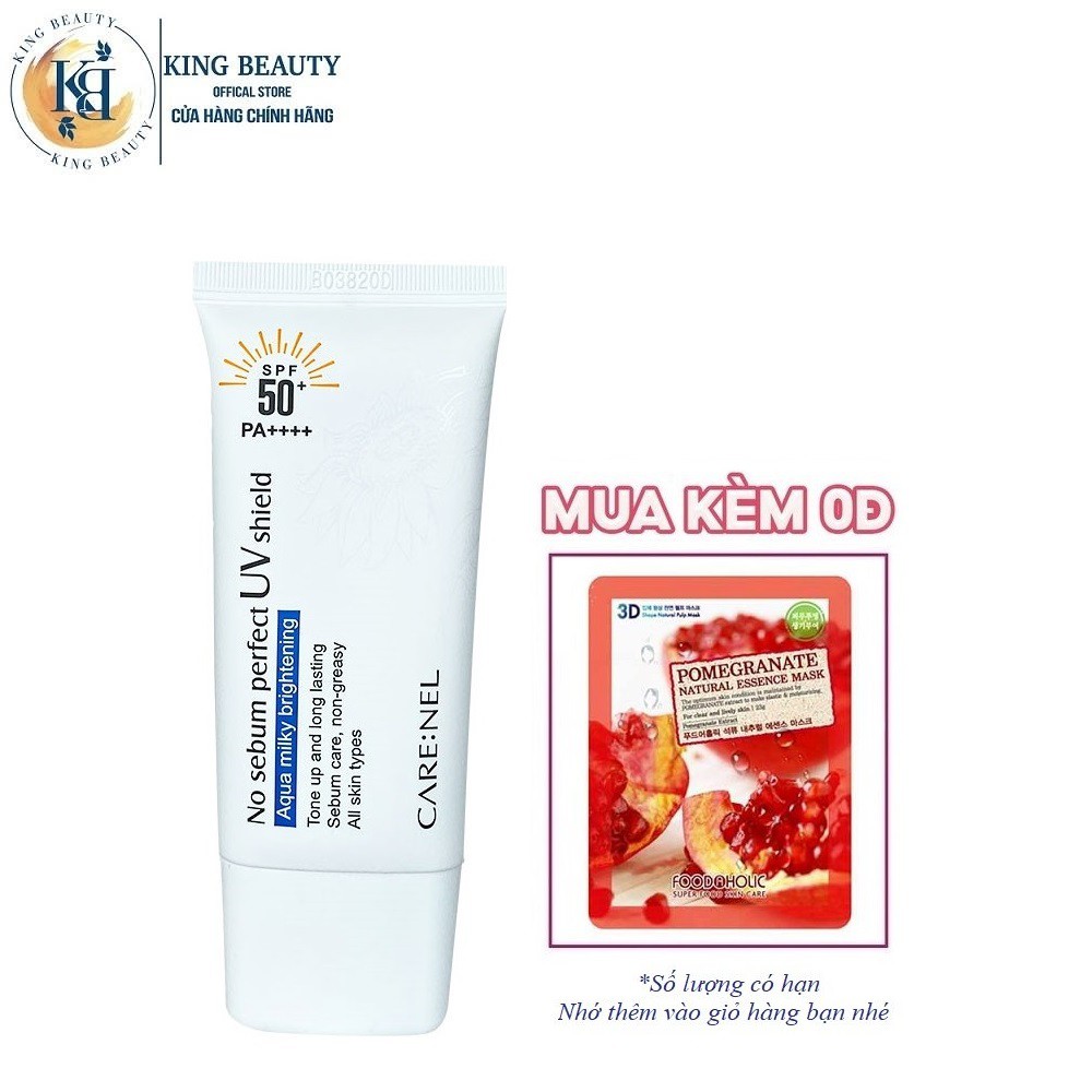 Kem Chống Nắng Vật Lý Nâng Tone Da Care:nel No Sebum Perfect UV Shield SPF50+ PA++++ 50ml