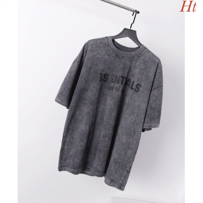 Áo phông loang màu đen Vân đá ESSENTIALS fear of god chữ đen