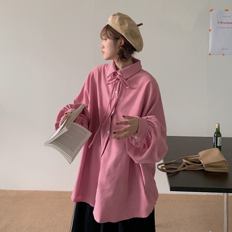Áo Sơ Mi Nữ Dài Tay Dáng Rộng Thiết Kế Đơn Giản Phong Cách Hàn Quốc Mới