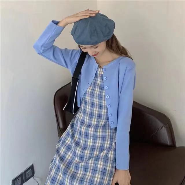 Đầm Hai Dây Kẻ Ca Rô Phong Cách Hàn Quốc Dành Cho Nữ Size S-2Xl 783