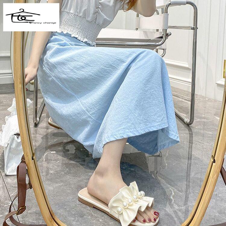 Dép Sandal Đế Bằng Quai Ren Đính Ngọc Trai Thời Trang