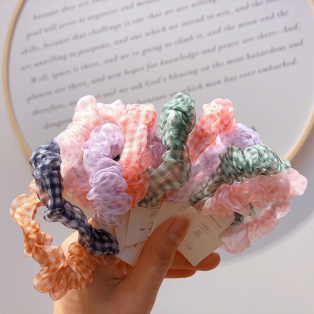 Sét 5 dây buộc tóc scrunchies hoa cúc lưới siêu xinh