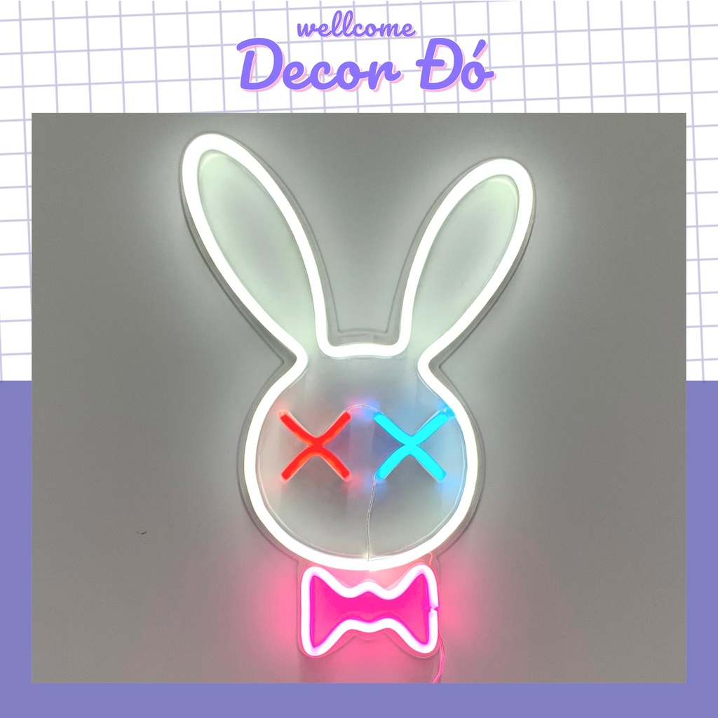 Đèn Neon | Thỏ Playboy | KT 33x16cm | tặng Miếng Dán , tặng ADAPTER , tặng 1,5m Dây Điện Tàng Hình |