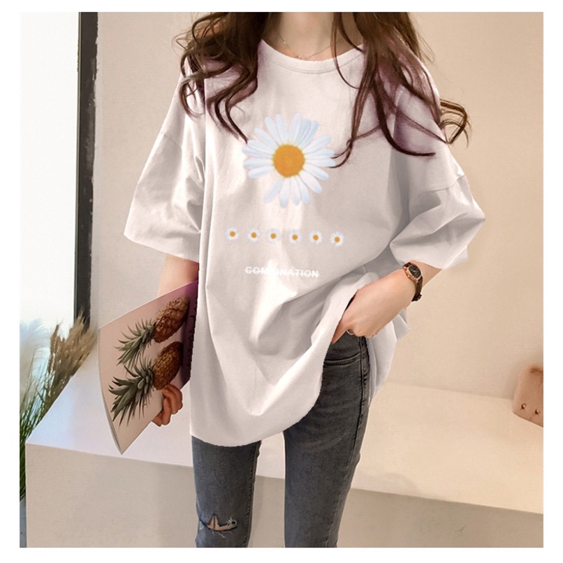 NRVP Áo thun tay ngắn dáng rộng mùa hè 2020 in họa tiết xinh xắn cho nữ