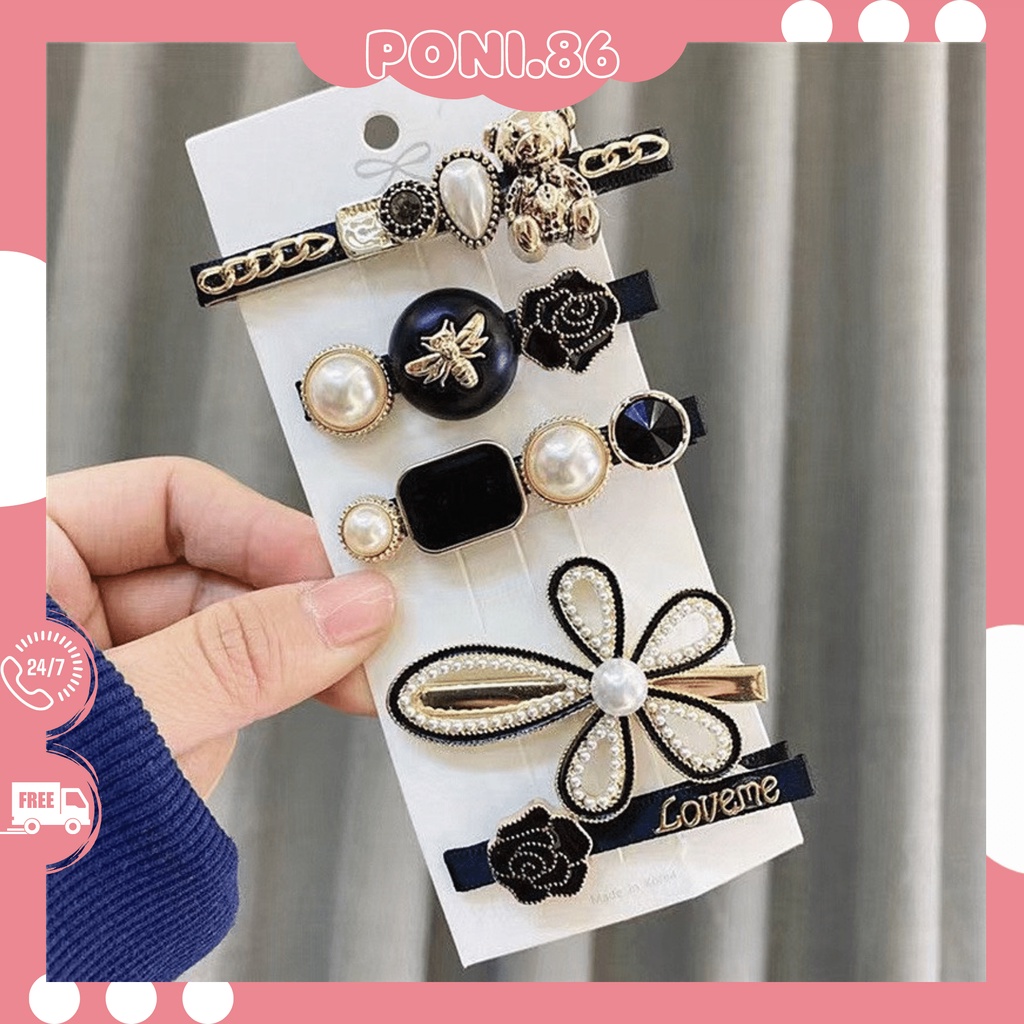 Set 5 kẹp tóc đính đá nhiều mẫu chất liệu cao cấp phong cách Hàn Quốc sang chảnh