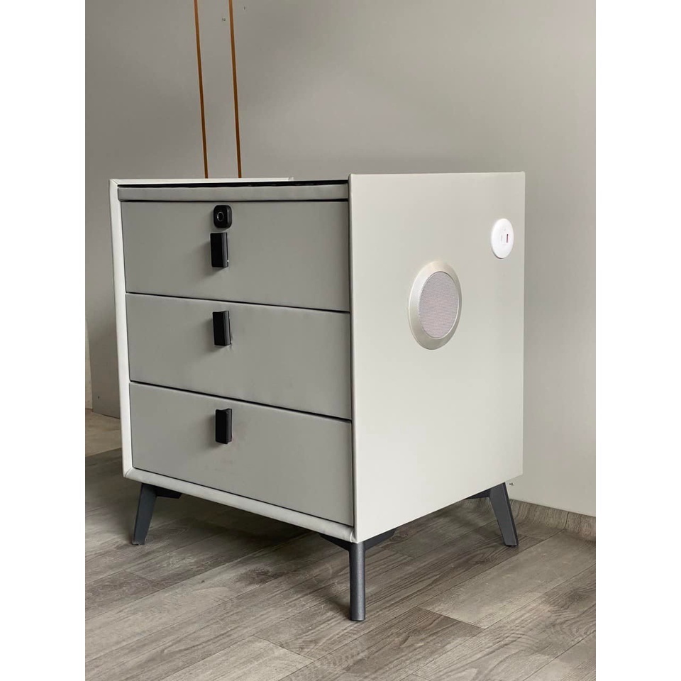 Tủ đầu giường thông minh, Tab đầu giường thông minh có Đèn Led, Sạc không dây, Loa Bluetooth, Khóa vân tay, nhập khẩu
