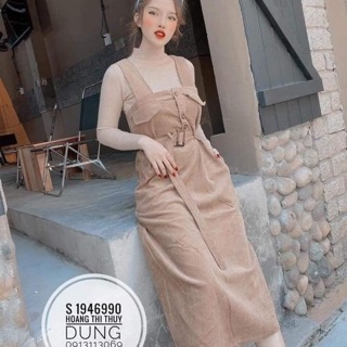 Set yếm váy nhung tăm + áo len cổ 3p