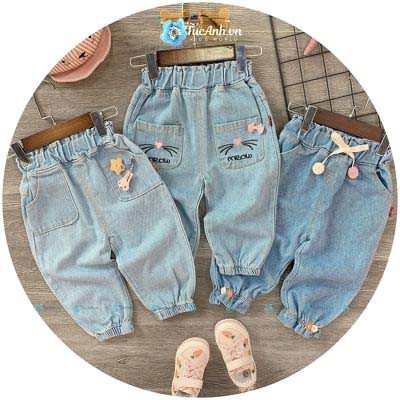 Quần Dài Cho Bé Gái Size 11-18KG, Quần Jeans Alibaba Hình Hoa- TucAnh