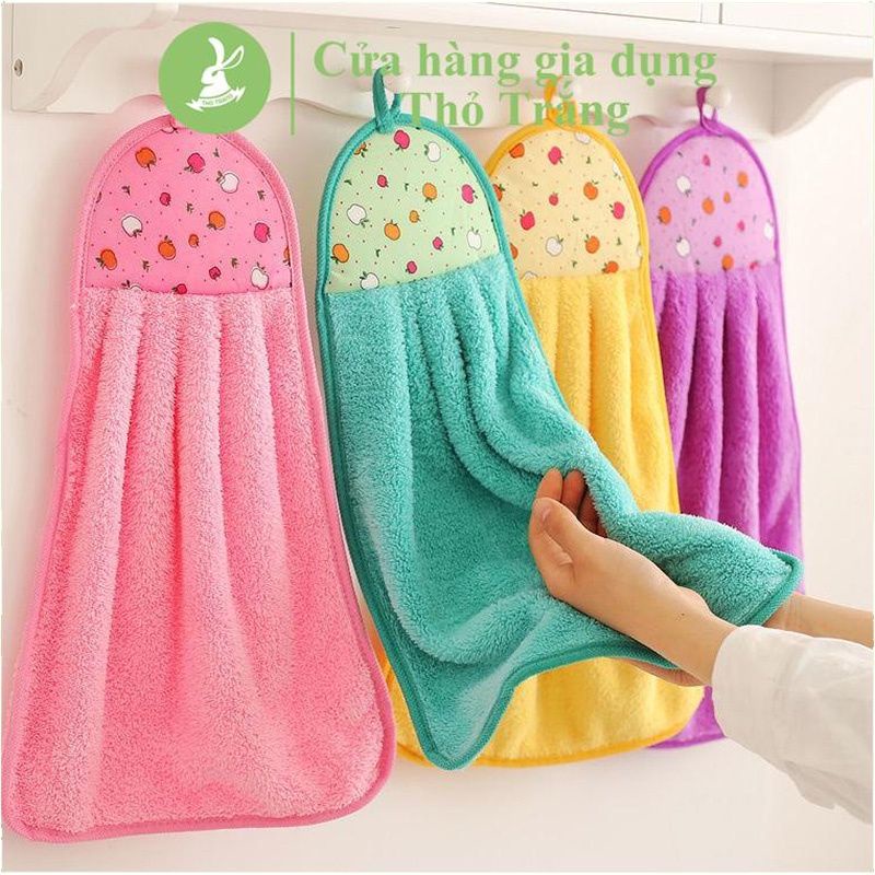 Khăn lau tay cotton thấm hút tốt nhà bếp dễ thương có móc treo tường