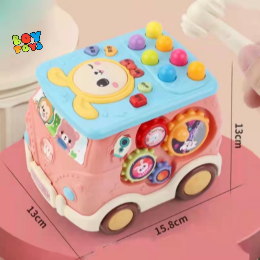 Hộp nhạc ô tô đa năng 6 mặt có đèn, nhạc, hình khối giúp bé phát triển tư duy và nhận biết màu sắc