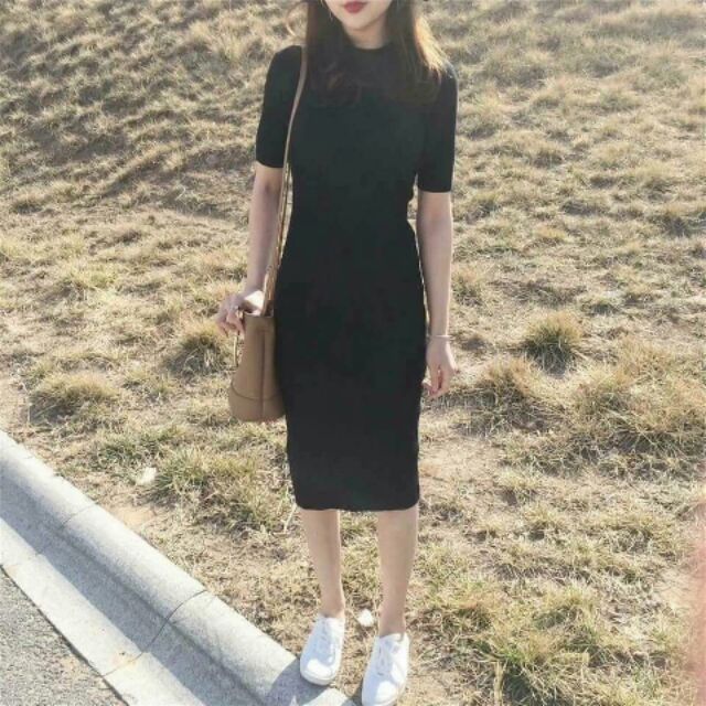 Đầm body thun gân