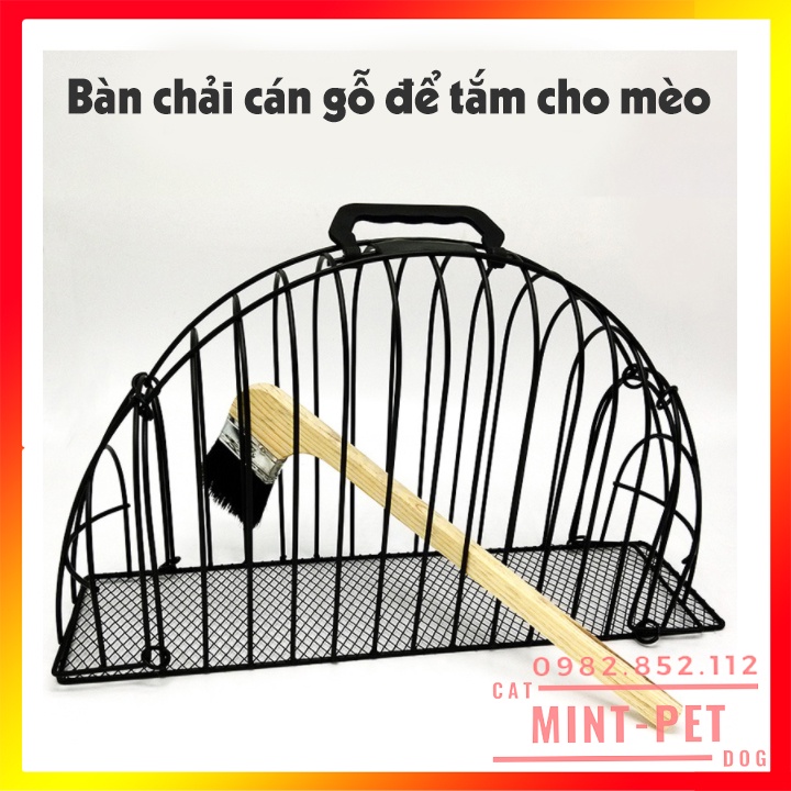 Bàn chải cán gỗ để tắm cho mèo ở trong lồng #Mint Pet