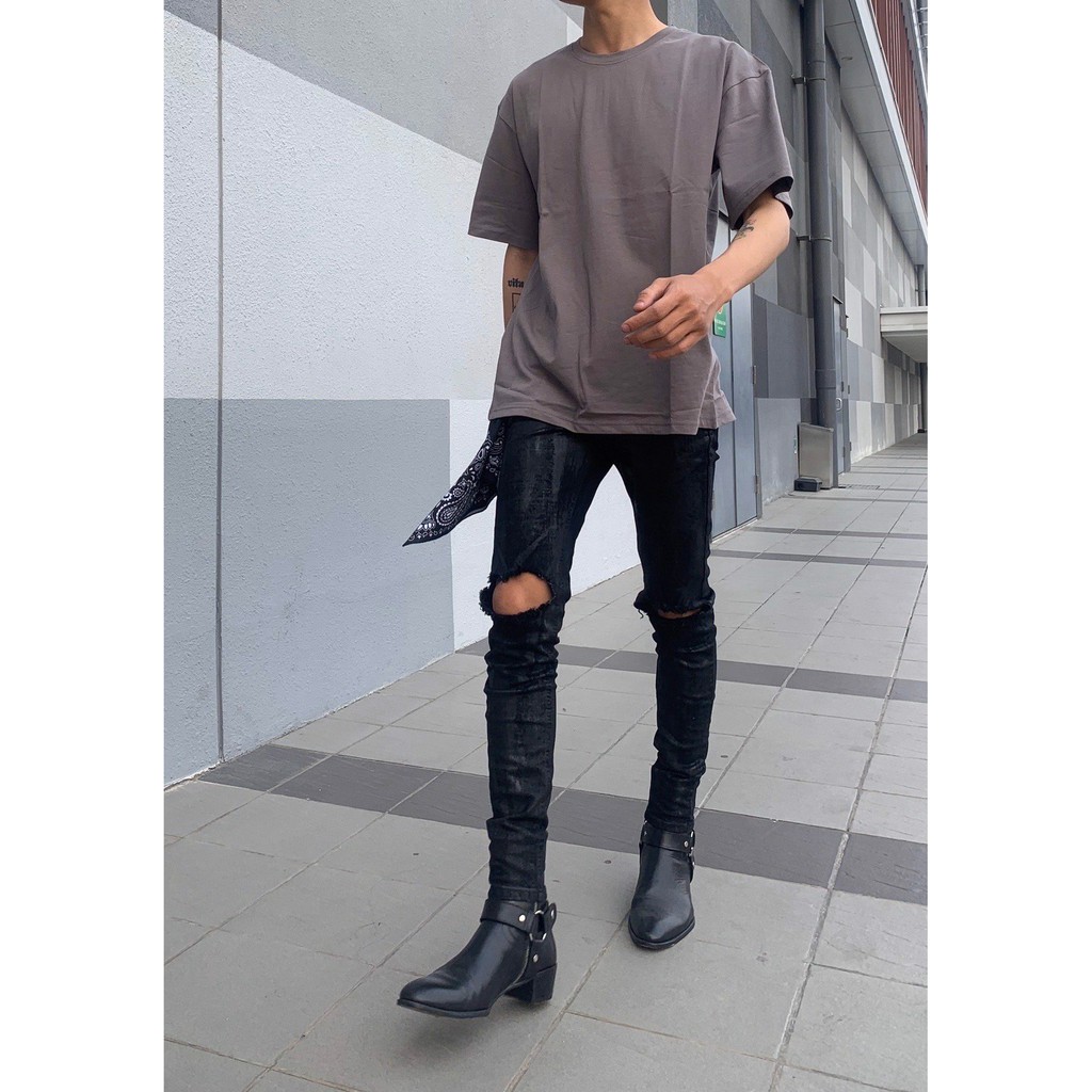 Black Waxed Ripped Jeans + Bandana