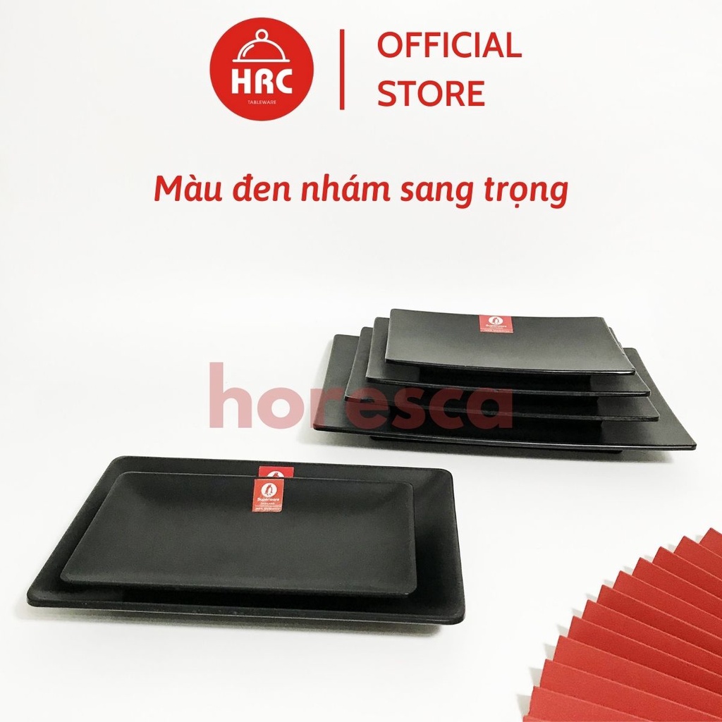 Đĩa chữ nhật melamine [AN TOÀN] [SANG TRỌNG] Đĩa đen nhám melamine đa dạng về kiểu mẫu đủ size