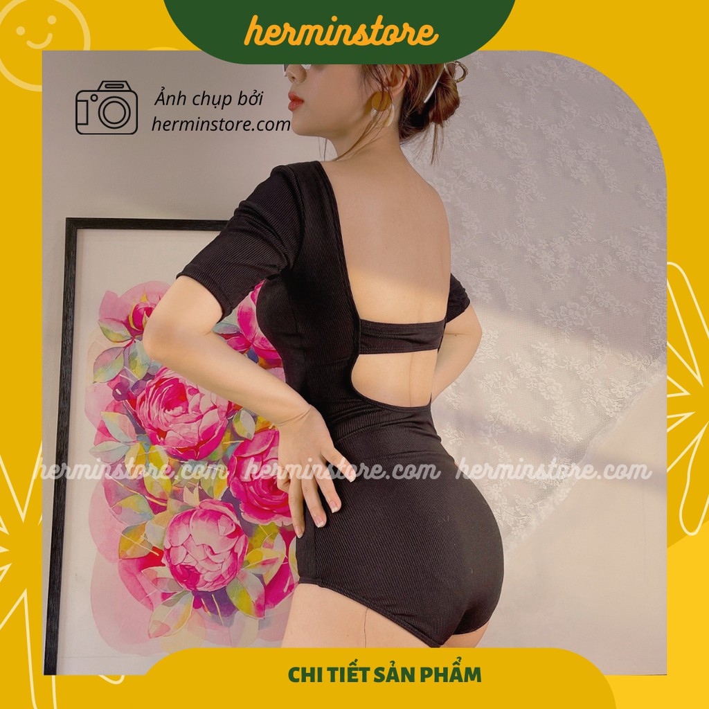 Đồ bơi nữ liền thân - Bikini 1 mảnh khoét lưng sâu phong cách uzzlang Hàn Quốc cực tôn dáng - Mã BNL01