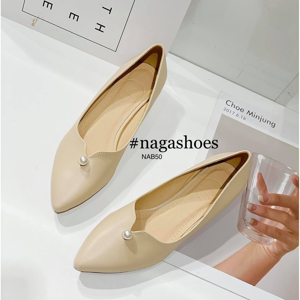 GIÀY BÚP BÊ NAGASHOES MŨI V ĐÍNH HẠT NGỌC 2P NAB50