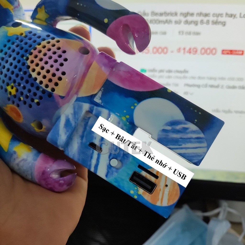 Loa bluetooth Bearbrick không dây mini nghe nhạc trầm ấm cắm USB thẻ nhớ - Gutek LS-02B