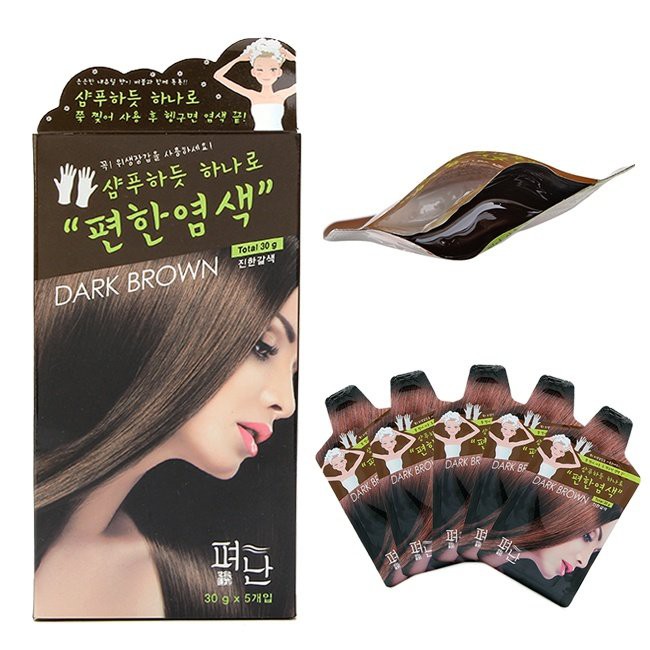 hộp 5 gói thuốc nhuộm thảo dược dyeing pyeonan Hàn Quốc màu nâu đen có tem chính hãng công ty