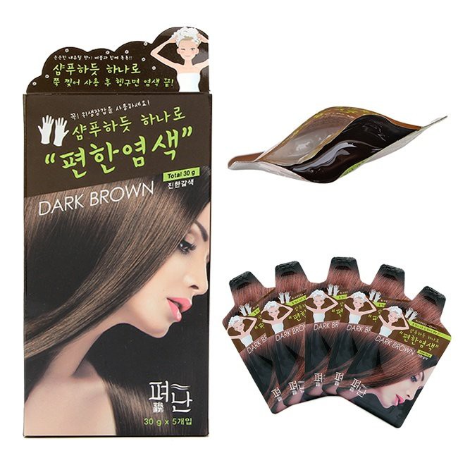 Hộp 5 gói thuốc nhuộm thảo dược dyeing pyeonan Hàn Quốc màu nâu đen có tem chính hãng công ty