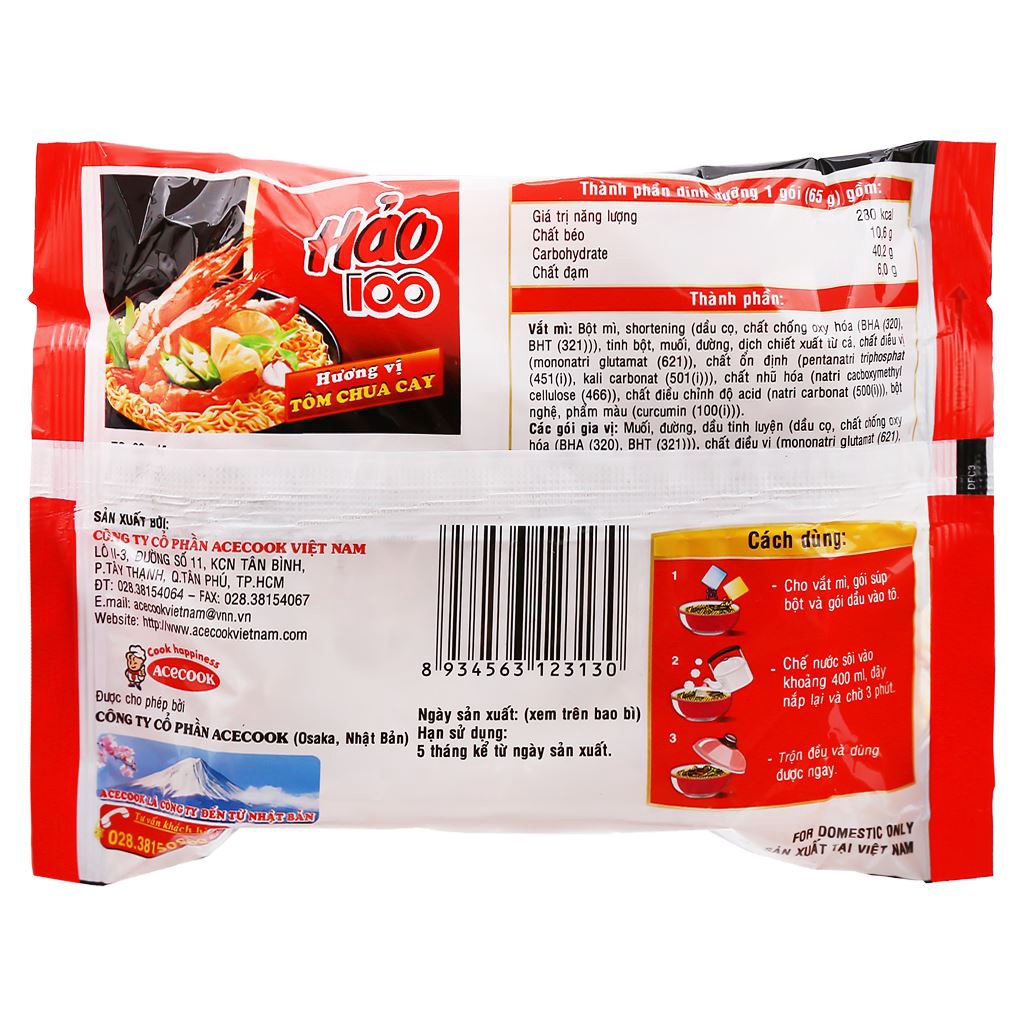 Thùng 30 gói Mì Hảo 100 tôm chua cay