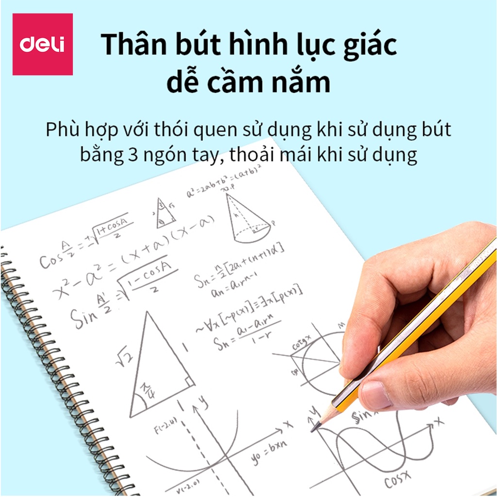 Bút chì than HB 2B có tẩy graphite Deli - dùng để đi thi và làm bài kiểm tra - nhạy với máy chấm - 1 chiếc / 6 chiếc