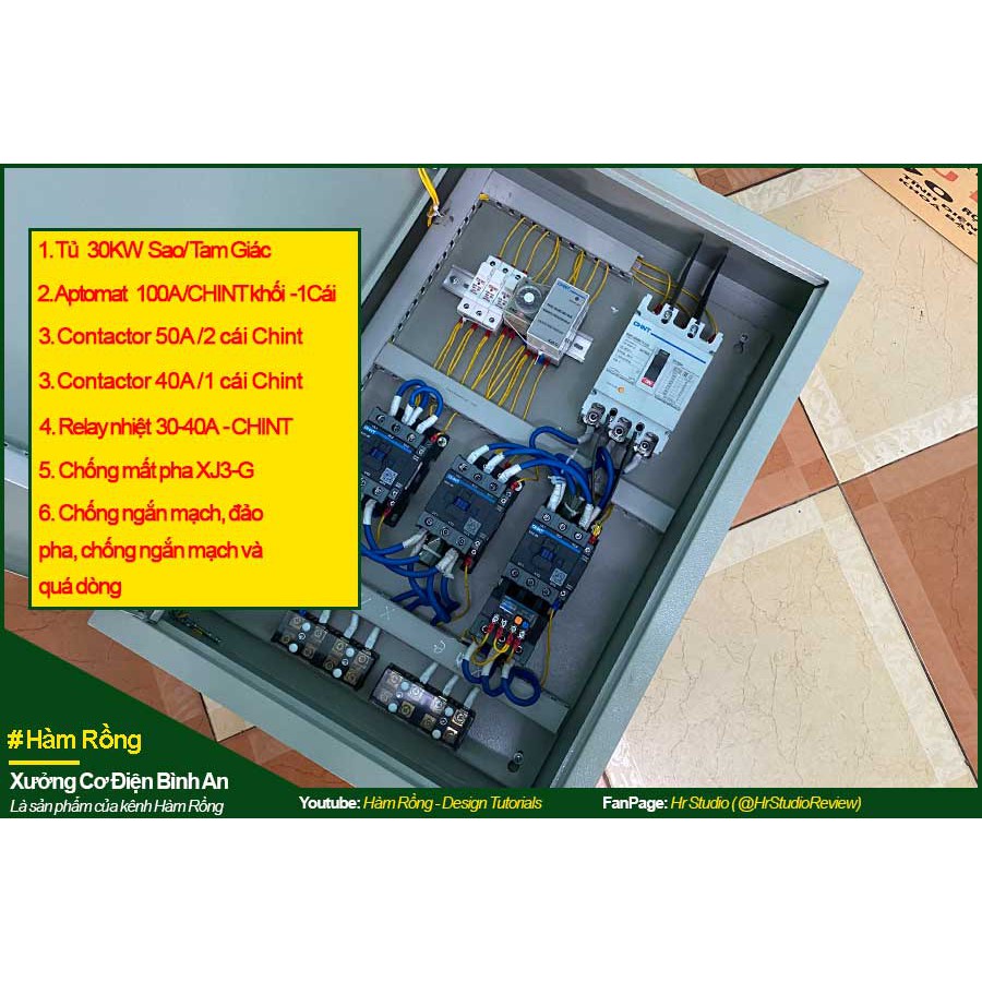 Tủ bật tắt động cơ điện 3 pha 30KW chạy sao tam giác bảo vệ chống mất pha, ngắn mạch và quá dòng CHINT