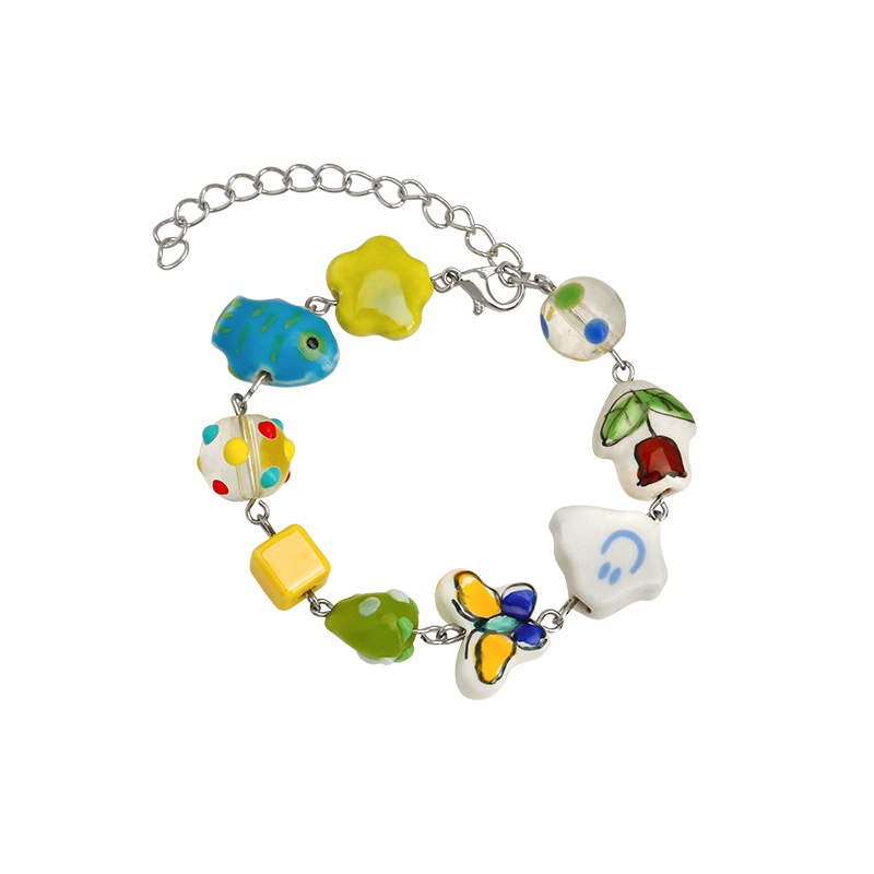 Vòng Tay Dây Xích Màu Bạc Họa Tiết Hoạt Hình Động Vật / Hoa / Trái Tim